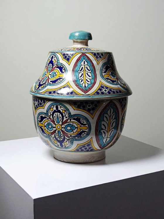 Large ancient jobana from Fes in polychrome faience, Morocco 20th century., Crockery, Porcelain, Brown (photo 6 of 17)