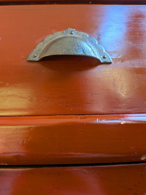 Console asiatique avec tiroirs, bois brun rougeâtre, Métal, Aziatisch (photo 4 sur 9)
