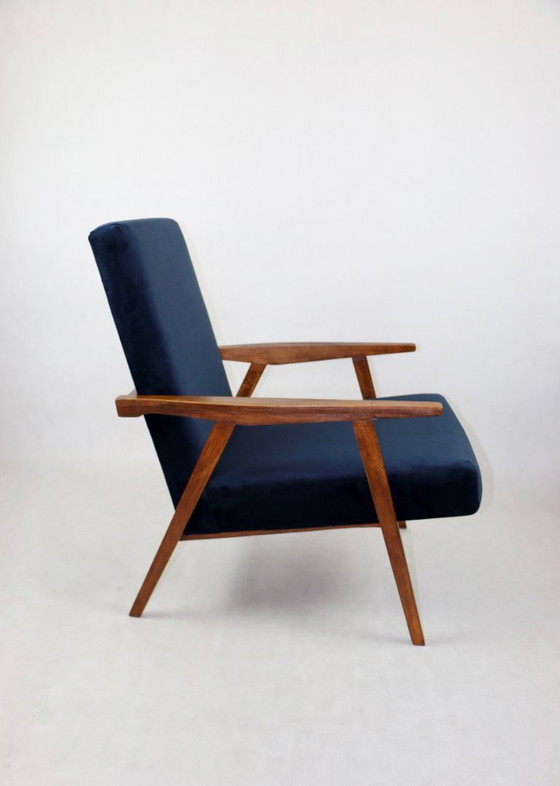 Image 1 of Vintage Loft fauteuil in marineblauw fluweel, 1970