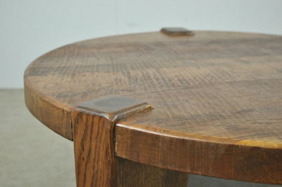 Image 1 of Massief eikenhouten ronde salontafel, brutalist 1970s