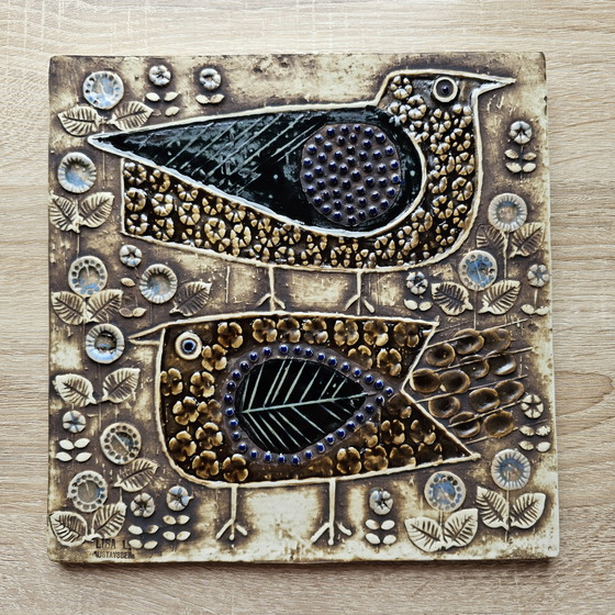 Image 1 of Lisa Larson Wandbild Fliese Dekoteller Vögel Serie Unique, UNIK Gustavsberg Schweden