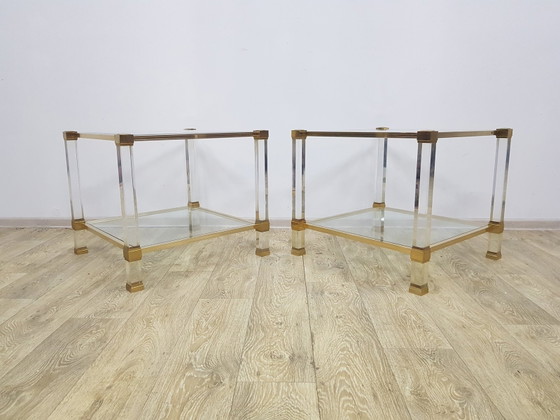 Hollywood Regency Tafels in glas van P. Vandel, Parijs, jaren 70, set van 2 – Pierre Vandel, Metal (photo 7 of 16)