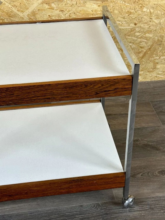 Image 1 of 60s 70s serving trolley dinette in teak & chrome Danish Modern Design