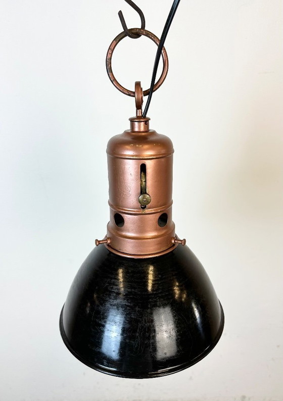 Image 1 of Industrial Italian Black Enamel Factory Lamp with Iron Top, 1950s