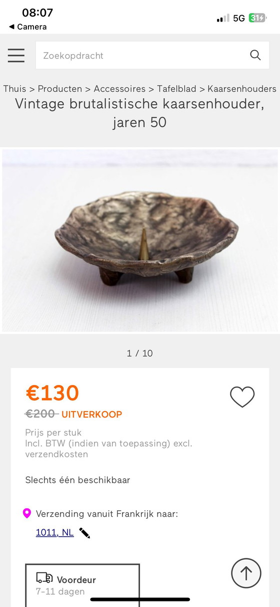 Image 1 of 2 portacandele brutalisti vintage, anni '50