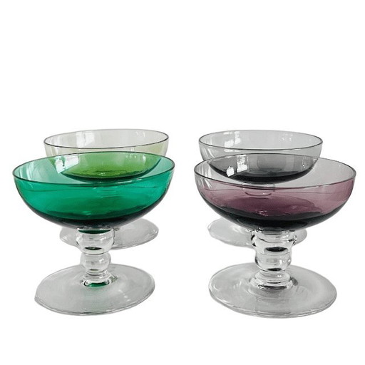 Vintage mid-century Kristalunie Carnaval gekleurde likeurglazen Max Verboeket cocktailglazen 1950's