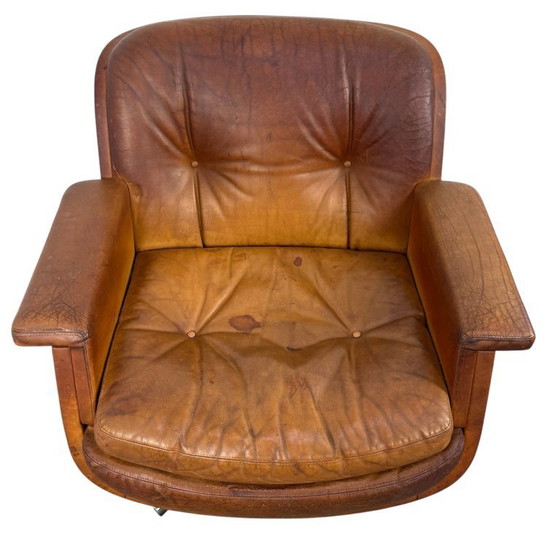 Image 1 of Set di poltrone girevoli vintage in pelle color cognac di Eugen Schmidt