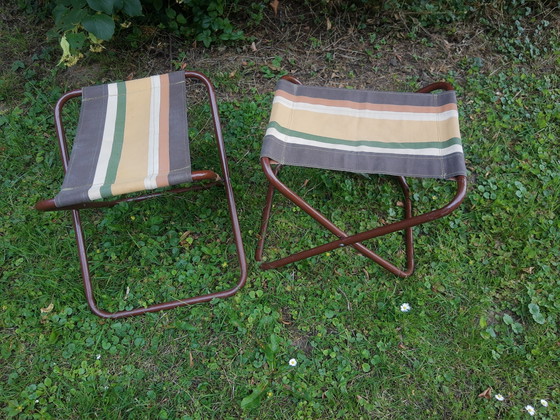 Image 1 of Set 70's Italiaanse buisframe campingkrukjes Grand Soleil, bruin