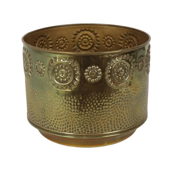 Grote Messing Plantenbak Jardinière Brandhout Repoussé – Brass (photo 3 of 15)