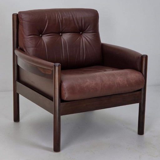 1970er Jahre, skandinavischer Sessel, Möbelleder, Buchenholz – fauteuils, Wood