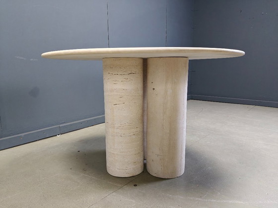 Image 1 of Round italian travertine dining table 1970s