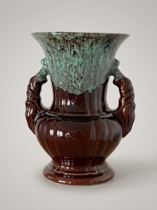 Grande vaso in ceramica smaltata marrone e turchese – ADP, Varages France - 27 cm