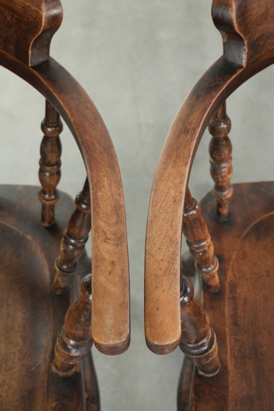 Image 1 of 4 x Antique wooden English pub/captain chairs from the late 19th century with character