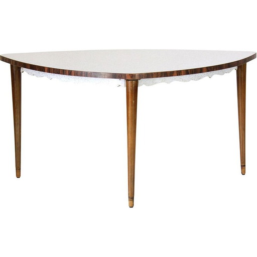 Tavolino da caffè triangolare in legno d'epoca, 1950