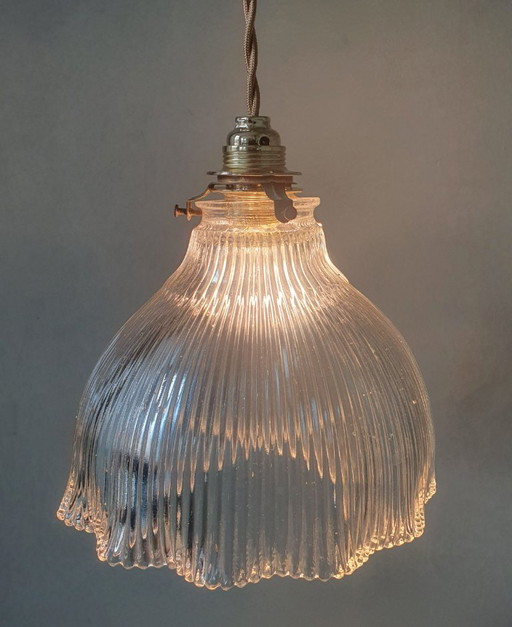 Lámpara colgante Holophane antigua, estilo Art Déco, de cristal fundido.