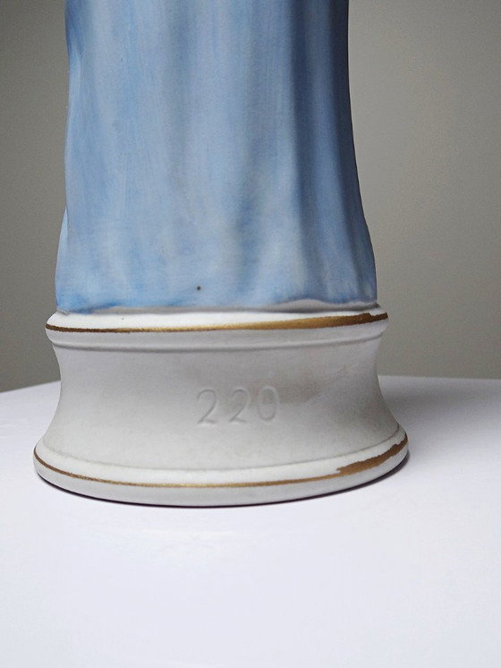 Image 1 of Grande sujet Sainte Vierge au Sacré Coeur en biscuit polychrome ancienne