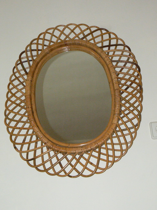 Fraaie Vintage Rotan Spiegel van Franco Albini  60's