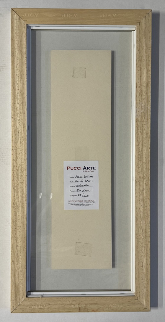 Diego Santini 13x46cm Small Kisses in Frame, Modern Art Silkscreen Print – Lithographs & prints, Paper, Wood (photo 6 of 7)