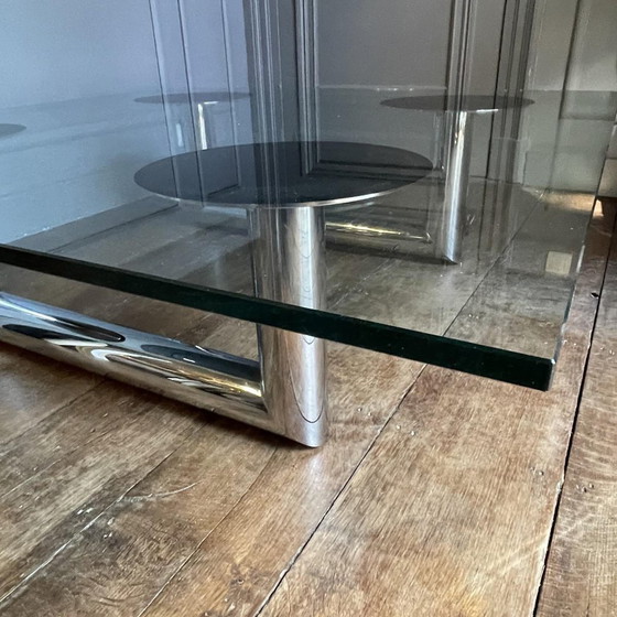 Grande table basse/de salon carrée italienne en acier tubulaire chromé, années 1970 – Livres d'art, Glass (photo 6 of 18)
