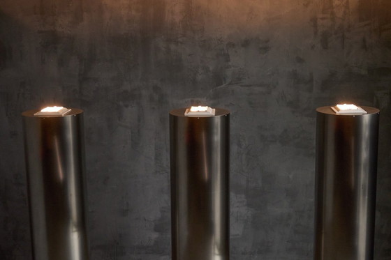 Image 1 of Monumental Stainless-Steel Uplighters by Targetti, Italy, 1970s