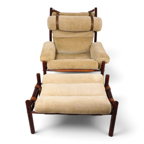 Arne Norell Inca fauteuil met voetenbank – Originele corduroy bekleding, 1970 – Textile, Vintage (photo 10 of 21)