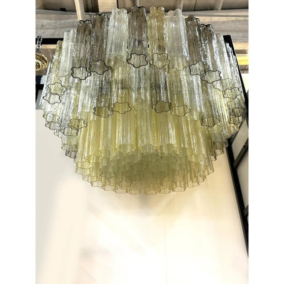 Image 1 of Italian Mid-Century Modern “Tronchi” Murano Glass Chandelier in Amber and Fumè by Simoeng