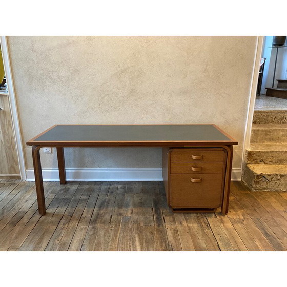 Image 1 of Vintage teak and green linoleum pedestal desk by Rud Thygesen & Johnny Sorensen