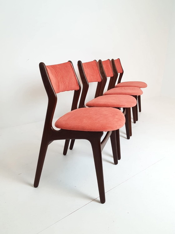 4 Danish Teak Wood Dining chairs Newly Upholstered – Polyester (photo 3 of 15)