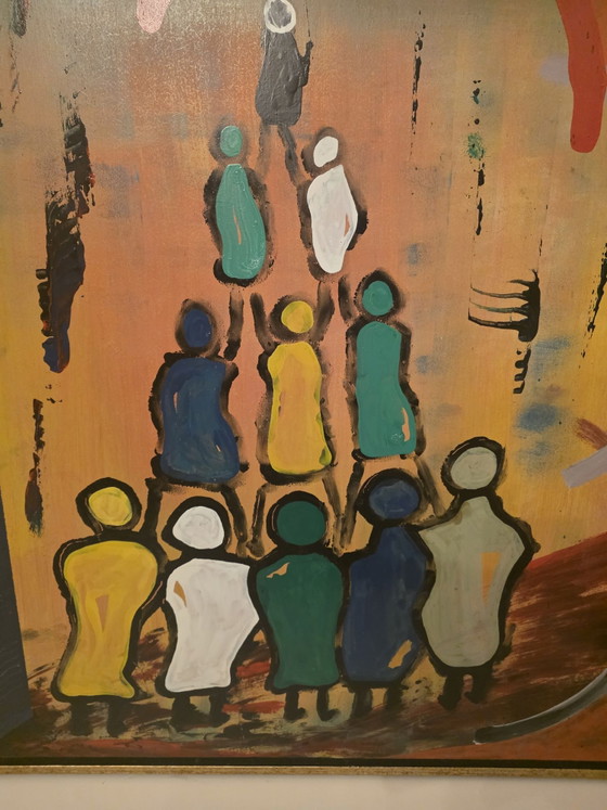 Large Expressive Painting - Mixed Media/Oil on Canvas (84 x 84 cm), Art, Wood, Gold (photo 7 of 9)