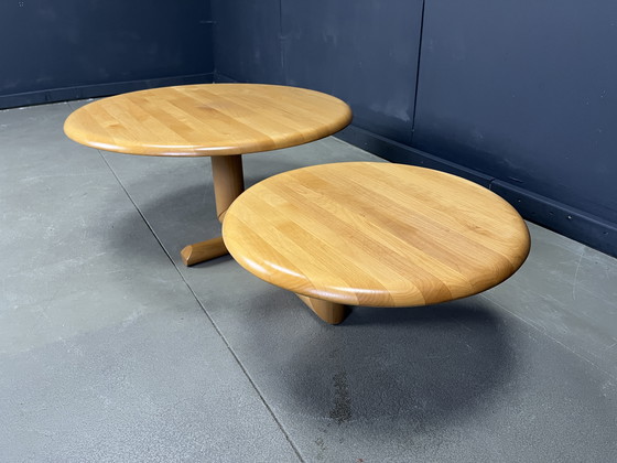 Image 1 of Table basse à deux niveaux en bois à plateau pivotant par Roche Bobois, années 1980