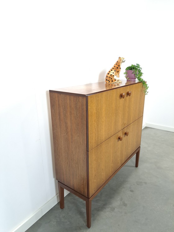 Image 1 of Meuble Palette Möbel en placage de bois de rose avec 4 compartiments et poignées rondes vintage