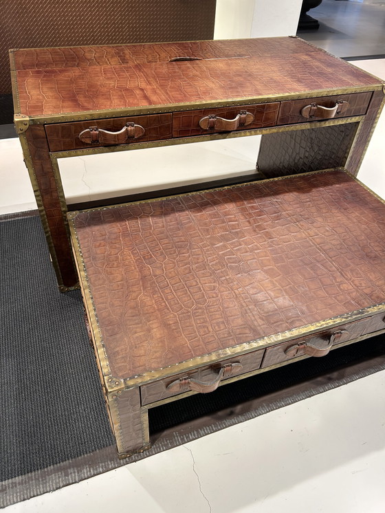 Image 1 of Exclusive Leather Trunk Tables – Genuine Leather with Crocodile Print – Boutique Luxury Set