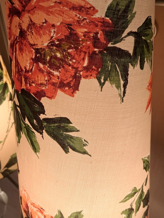 Image 1 of Vintage tripod floor lamp 1960s | Mid-century tripod lamp with floral fabric shade