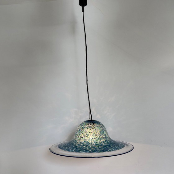 Image 1 of Lampada a sospensione in vetro di Murano blu Neverrino di Gae Aulenti per Vistosi Italia, anni '70