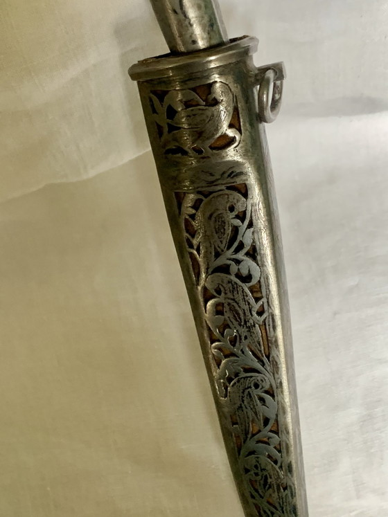 19e-eeuwse Perzische ceremoniële dolk, Qajar-periode – Zeldzame parkietversiering – Cadeaus, Metal, Leather (photo 8 of 30)