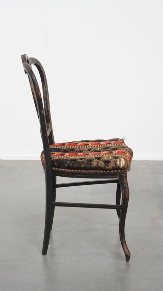 Image 1 of Antiek Frans Napoleon 3 stoeltje ingelegd met parelmoer