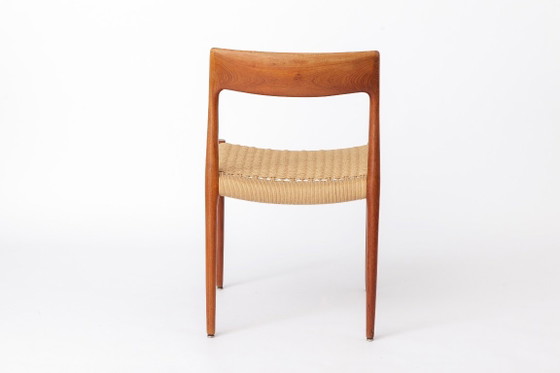 1 van 3 Niels Otto Møller Model 77 Teakhouten Eetkamerstoel, Deens Papierkoord, Vintage Deense Mid-Century (photo 6 of 12)