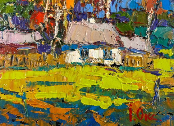 Image 1 of Original Oil Painting Autumn Village Landscape The gold of an October day