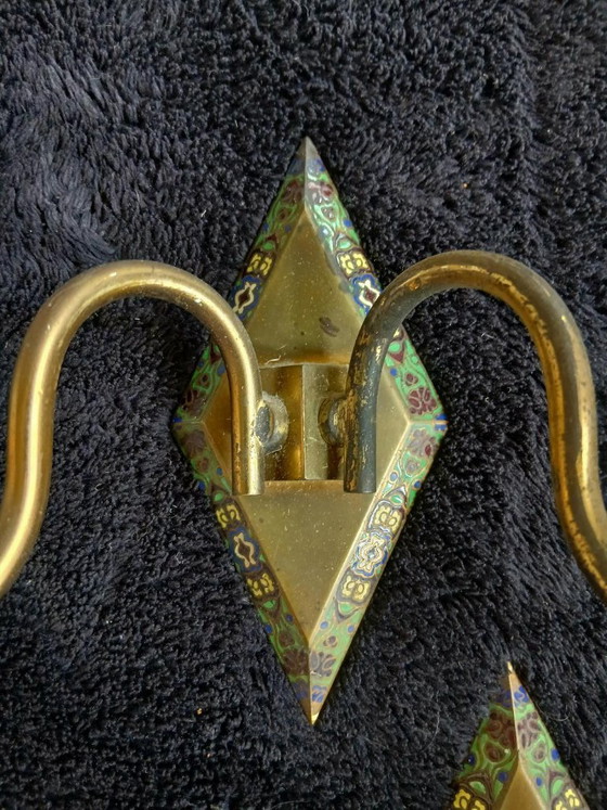 Image 1 of 3 Art Deco cloisonné enamel wall sconces