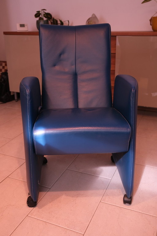 2x Leolux armchair Doppler - leather Scandinavia Aqua Blue