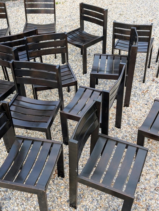 16 X Donker Bruine, Massief Houten Stoelen – eetkamerstoelen, Wood