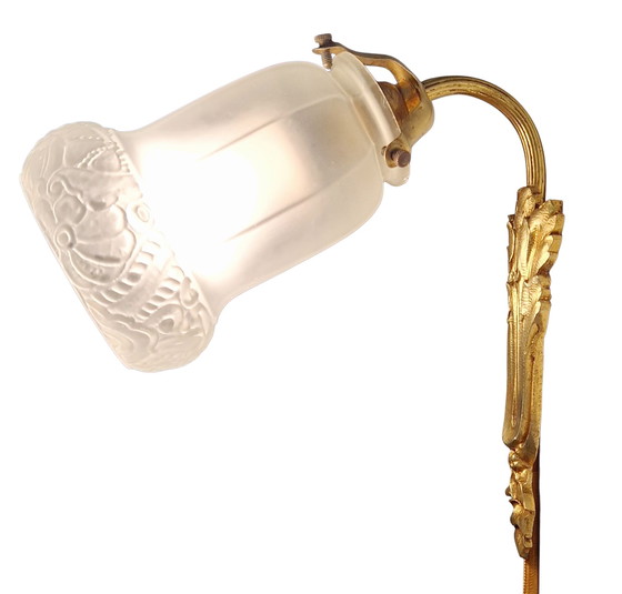 Image 1 of Coppia di appliques in bronzo dorato e vetro smerigliato sagomato - periodo Art Nouveau