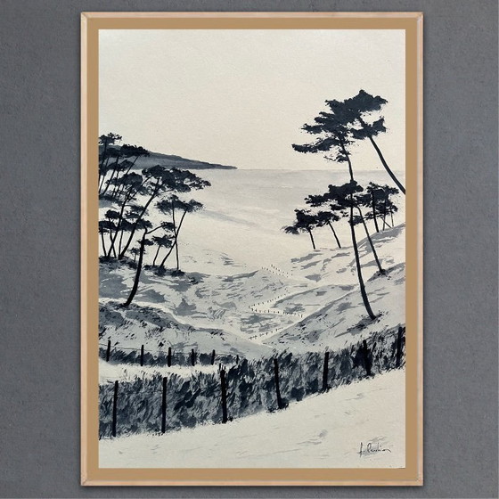 Image 1 of Ink on natural paper, framed. 30x21cm