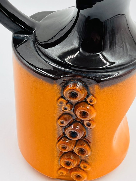 Image 1 of Modernist ceramic vase, orange, relief cabochons, 1970s