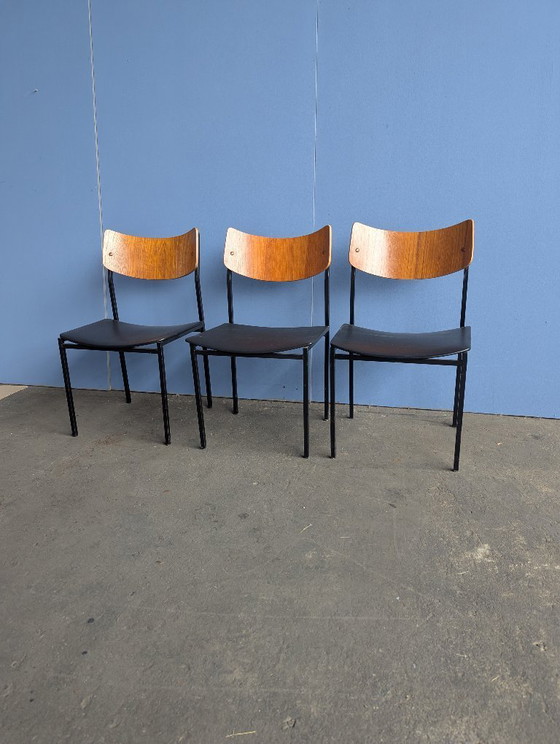 Image 1 of 3x midcentury stoel, teak/staal, 1960s