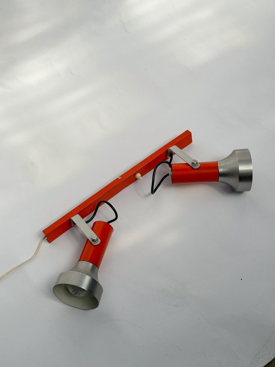 Image 1 of Vintage Oranje wandlamp, Duits design, dubbele spot | jaren 70