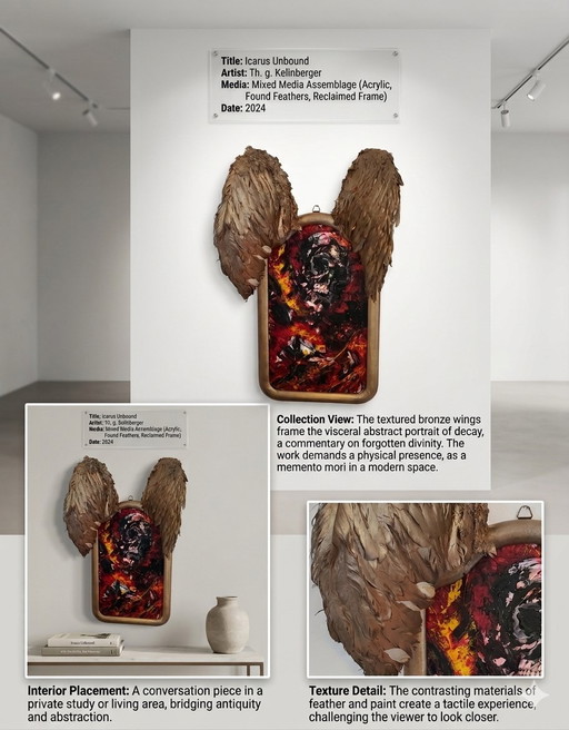 Artwork sculpture painting "Icarus Unbound" framed by G. Kellnberger