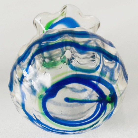 Image 1 of Vintage mid-century Murano turned vase bright blue green 1950s