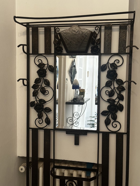 Image 1 of Art-Deco wrought-iron coat rack and Degue lamp