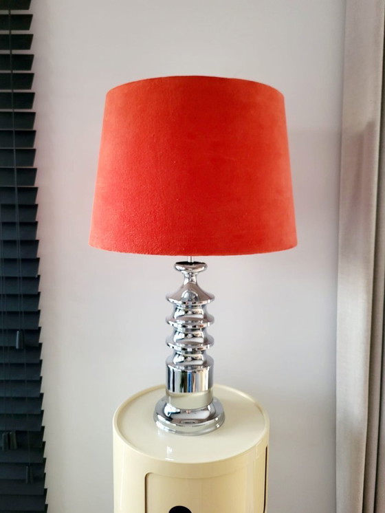 Image 1 of Vintage table lamp Star-Leuchten Cologne (West Germany) chrome & fluveelrode cap